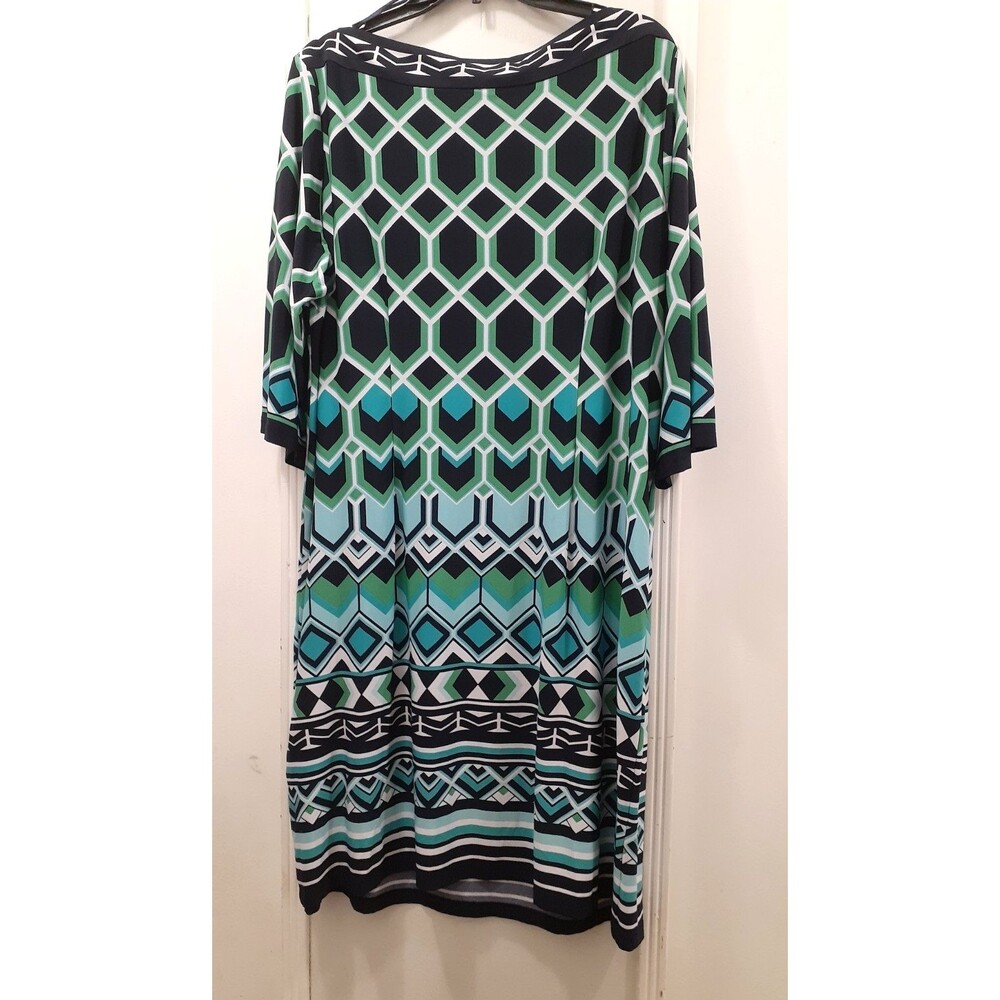 Sandra Darren Shift Dress SZ 18W Multi Jersey Art Deco Print Career Washable